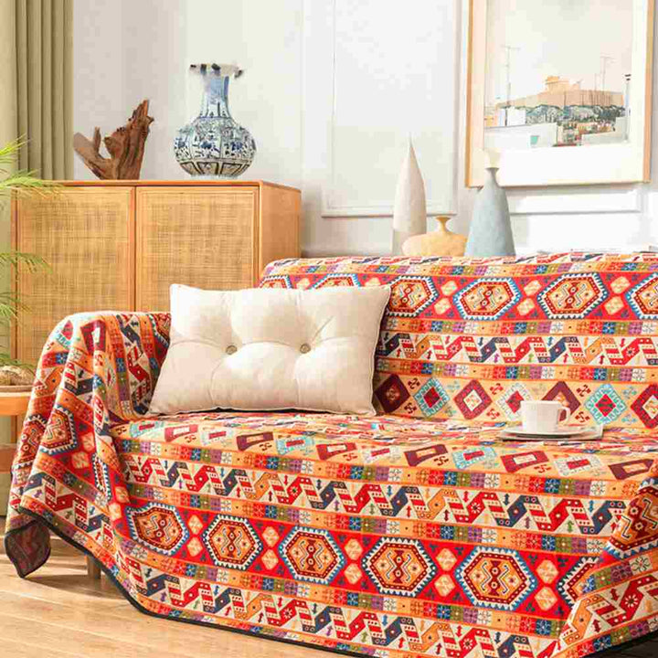 Decorative jacquard couch cover, versatile as a throw blanket, enhancing any home decor.