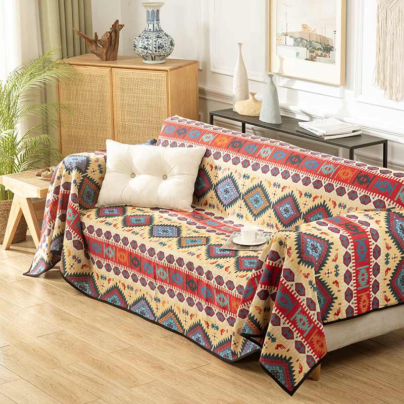 Boho-style jacquard throw blanket for sofa, providing a chic and protective couch cover.