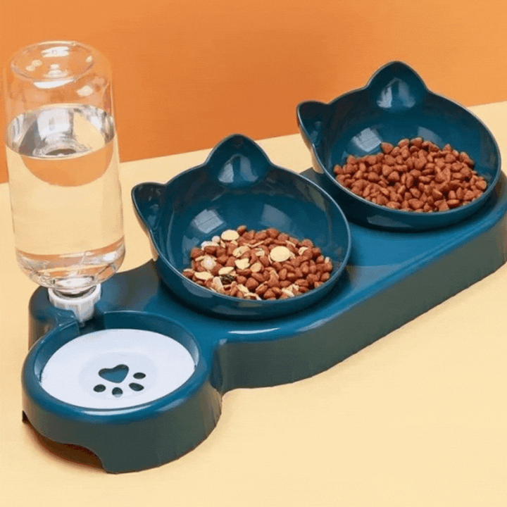 Multipurpose 3-section cat feeding bowl with non-slip base for food and water