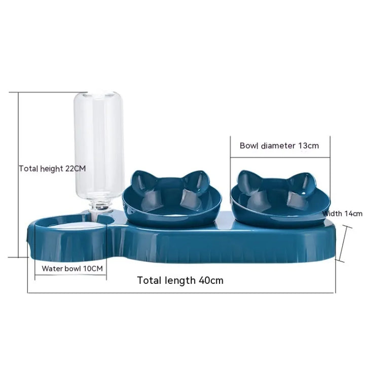 Anti-slip cat bowl with three compartments for dry food, wet food, and water