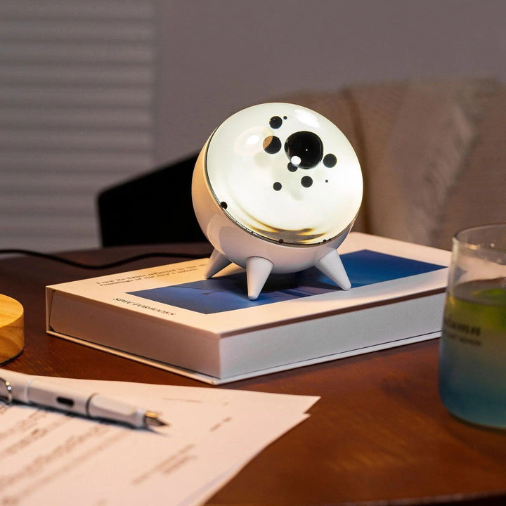 Modern ferrofluid display, a unique music-reactive lamp with dynamic visuals and integrated LED lighting.