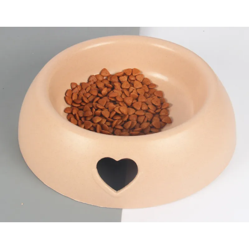 Pet care accessory: a chic natural material bowl with an adorable heart, enhancing your pet's mealtime.