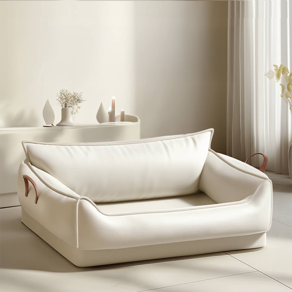 Top down view of a large natural latex orthopedic pet sofa bed, anti-scratch, perfect for multiple pets.