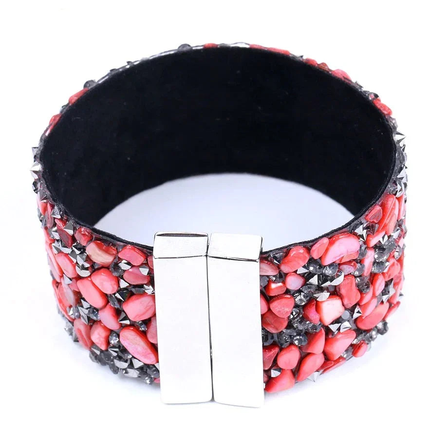 Unisex adjustable spiritual natural stone crystal bracelet on a leather band.