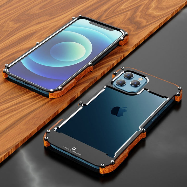 Eco-friendly natural wood iPhone cover, unique grain texture; stylish & protective tech accessory.
