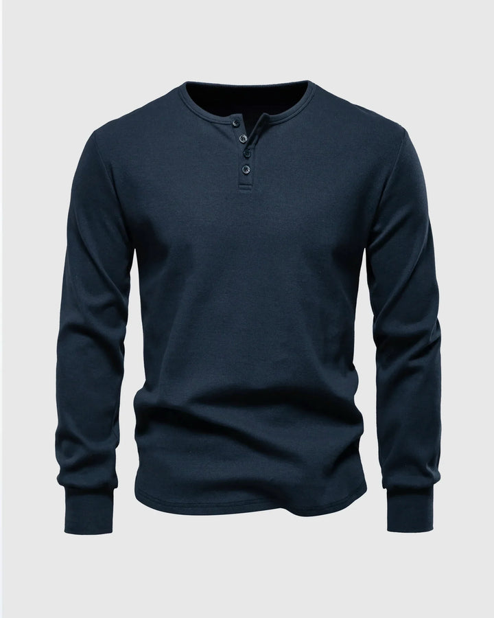 Versatile men's long sleeve henley, ideal for casual outfits & everyday comfort.
