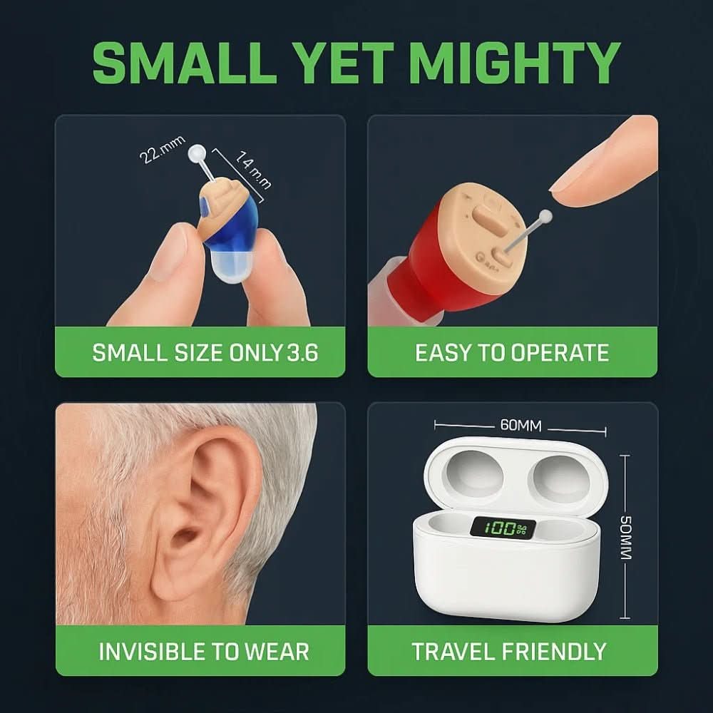 Person experiencing clear sound with discreet, comfortable in-ear hearing aids for better hearing.
