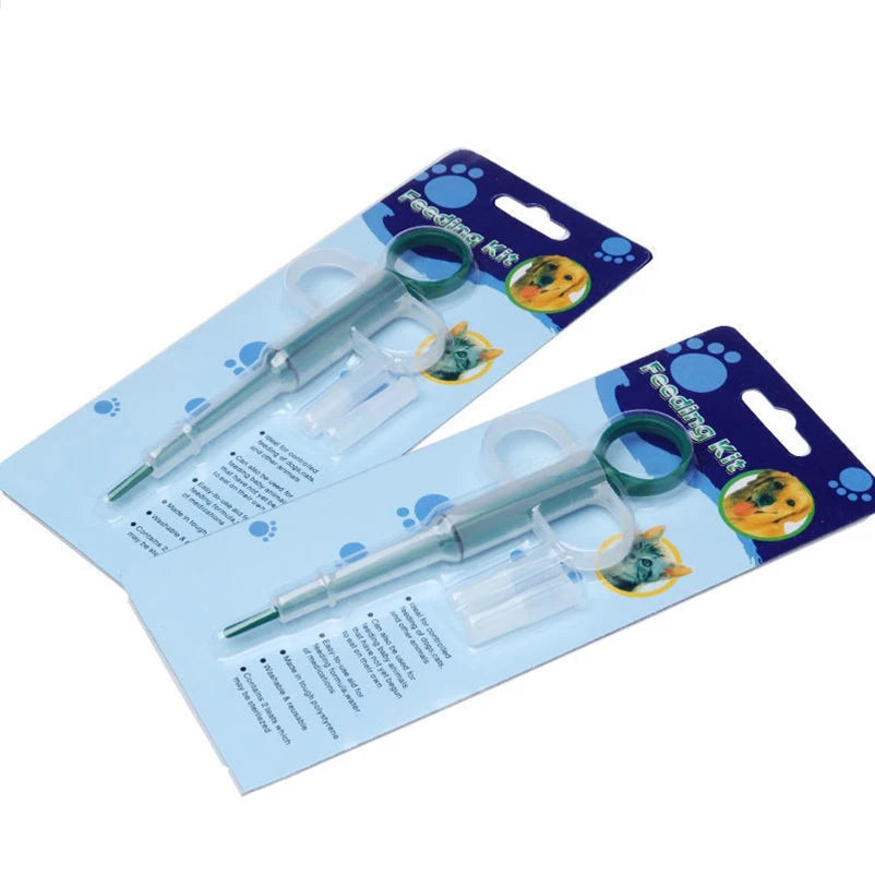 Pet feeding tool, needle-free syringe for administering liquid food or medication to pets