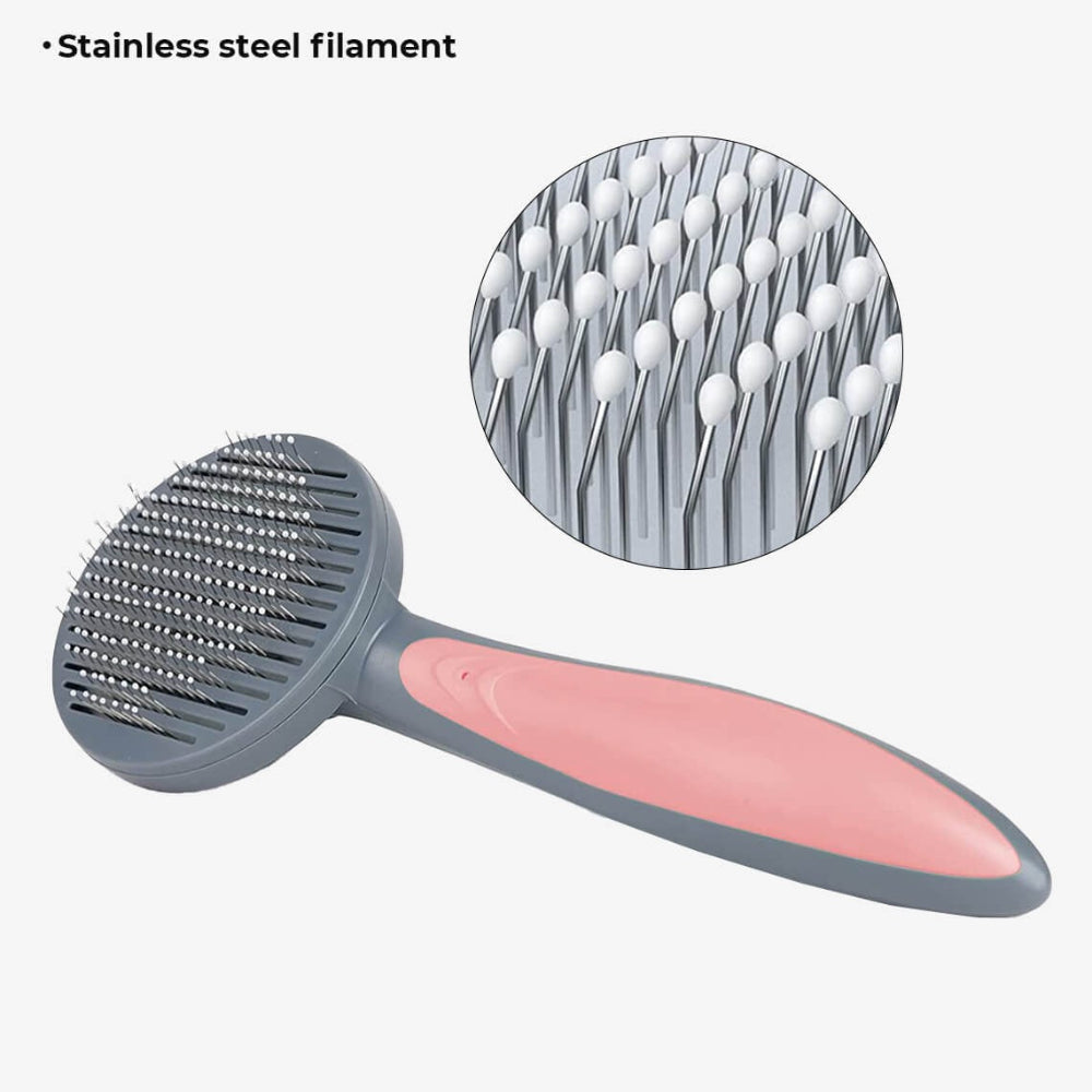 Pet deshedding comb with ergonomic handle, designed for easy pet care and effective grooming of dogs & cats.