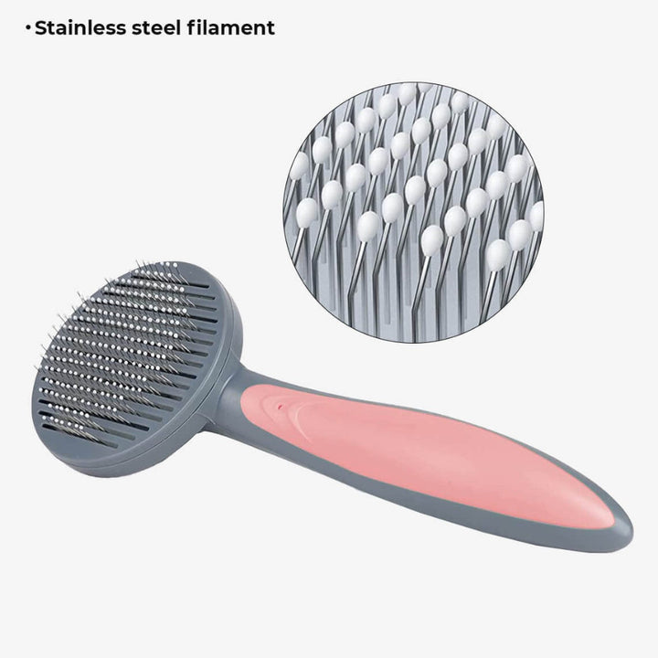 Pet deshedding comb with ergonomic handle, designed for easy pet care and effective grooming of dogs & cats.