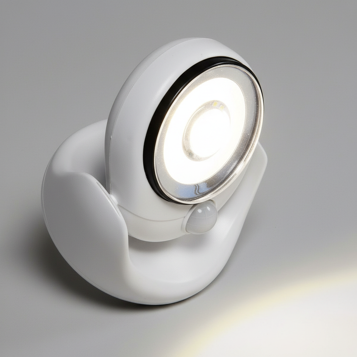 Wireless outdoor motion sensor security light, NightBeam lamp for easy installation on porch or entryway.