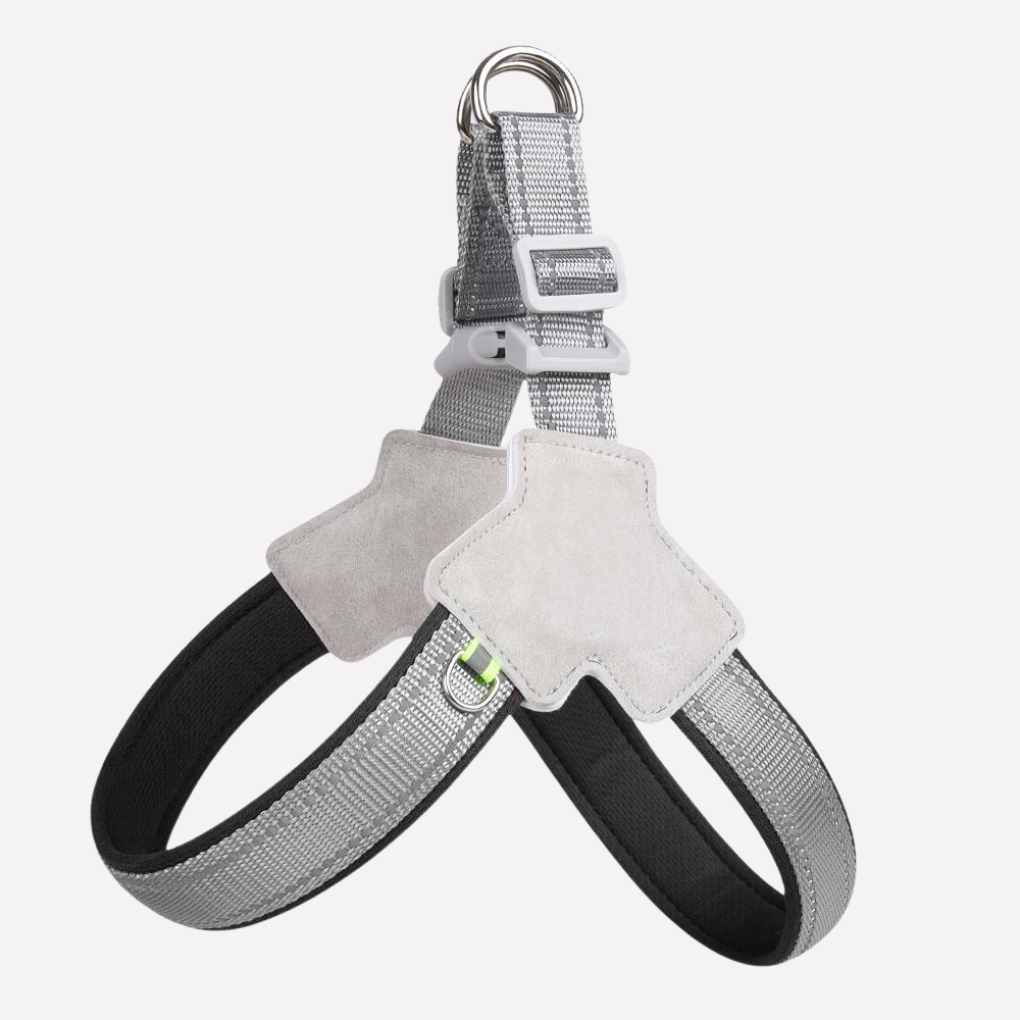 No-pull dog harness for comfortable pet walking and travel, adjustable for small to large dogs.