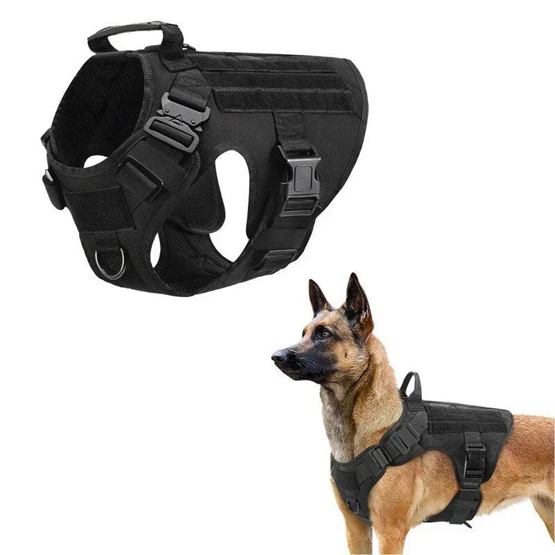 Front view of black No-Pull Dog Training Harness Vest, showing sturdy design for active canines.