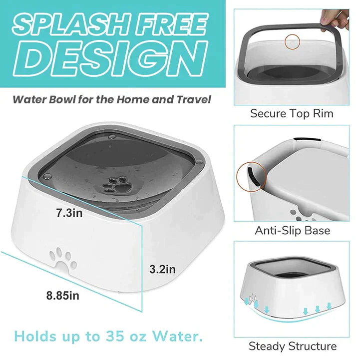 Travel-friendly no-spill pet water dish, keeps water contained on the go