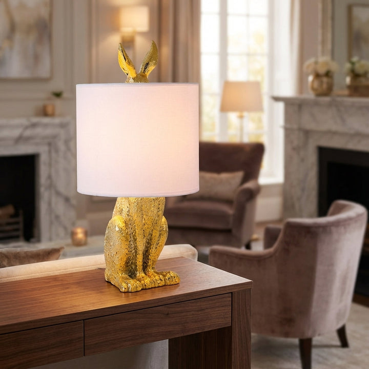 Noctebelle masked animal accent lamp. Unique resin sculpture for modern home decor, providing soft ambient light.