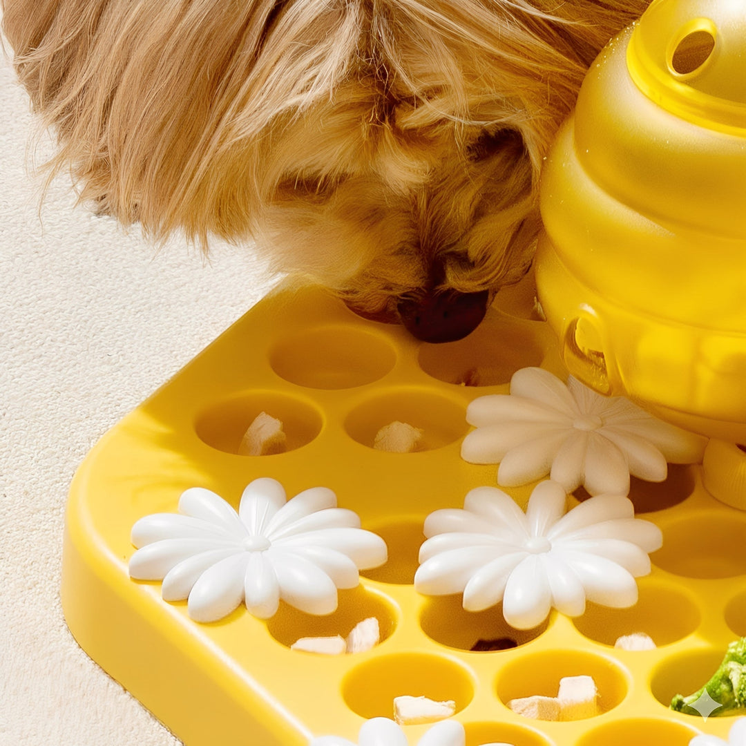 Interactive slow feeder dog bowl with puzzle design, non-slip base, durable pet supplies