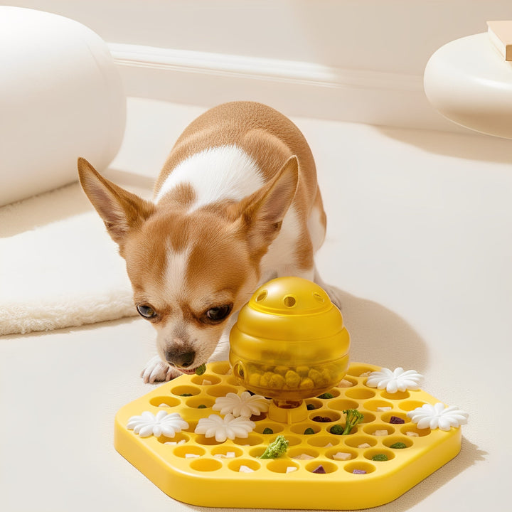 Top-down view of puzzle slow feeder dog bowl, an interactive tool for healthy pet eating