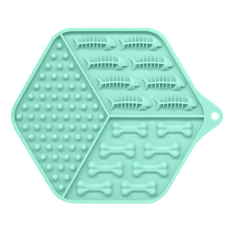 Blue silicone pet feeding mat and lick mat with raised edges, slow feeder for puppies & kittens