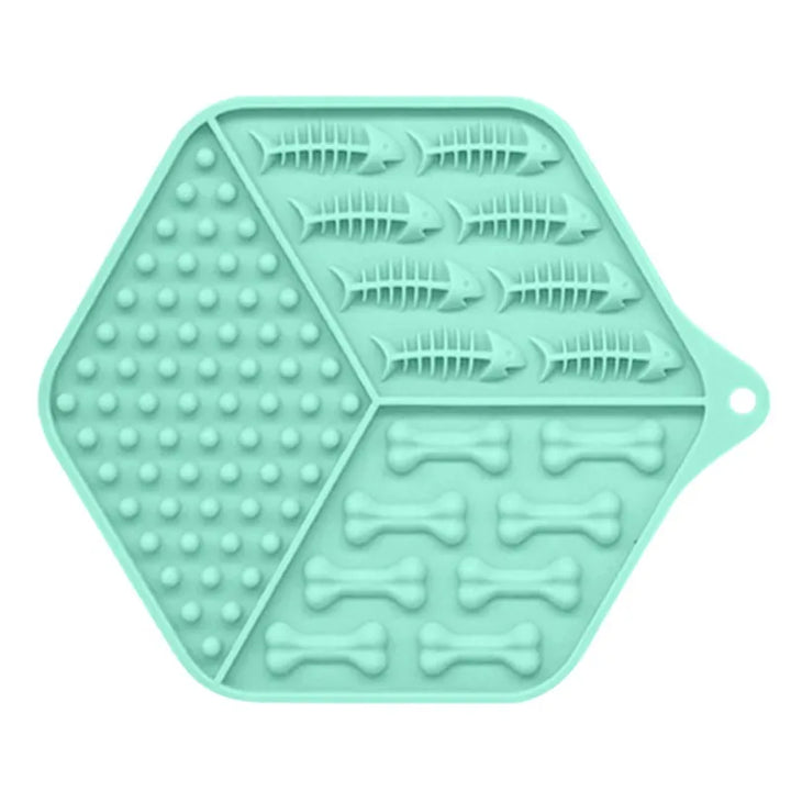 Blue silicone pet feeding mat and lick mat with raised edges, slow feeder for puppies & kittens