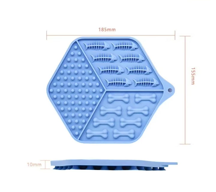Set of two silicone pet feeding mats, grey & blue, non-slip, keeps floors clean, for all pets