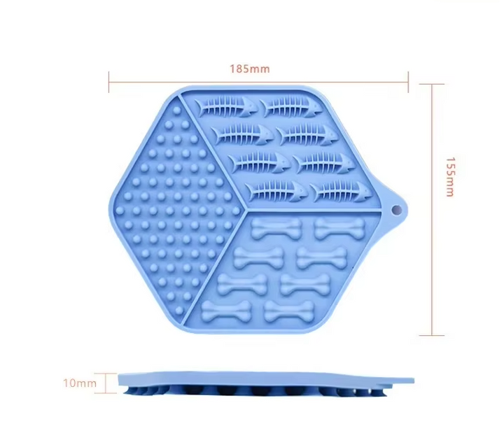 Set of two silicone pet feeding mats, grey & blue, non-slip, keeps floors clean, for all pets