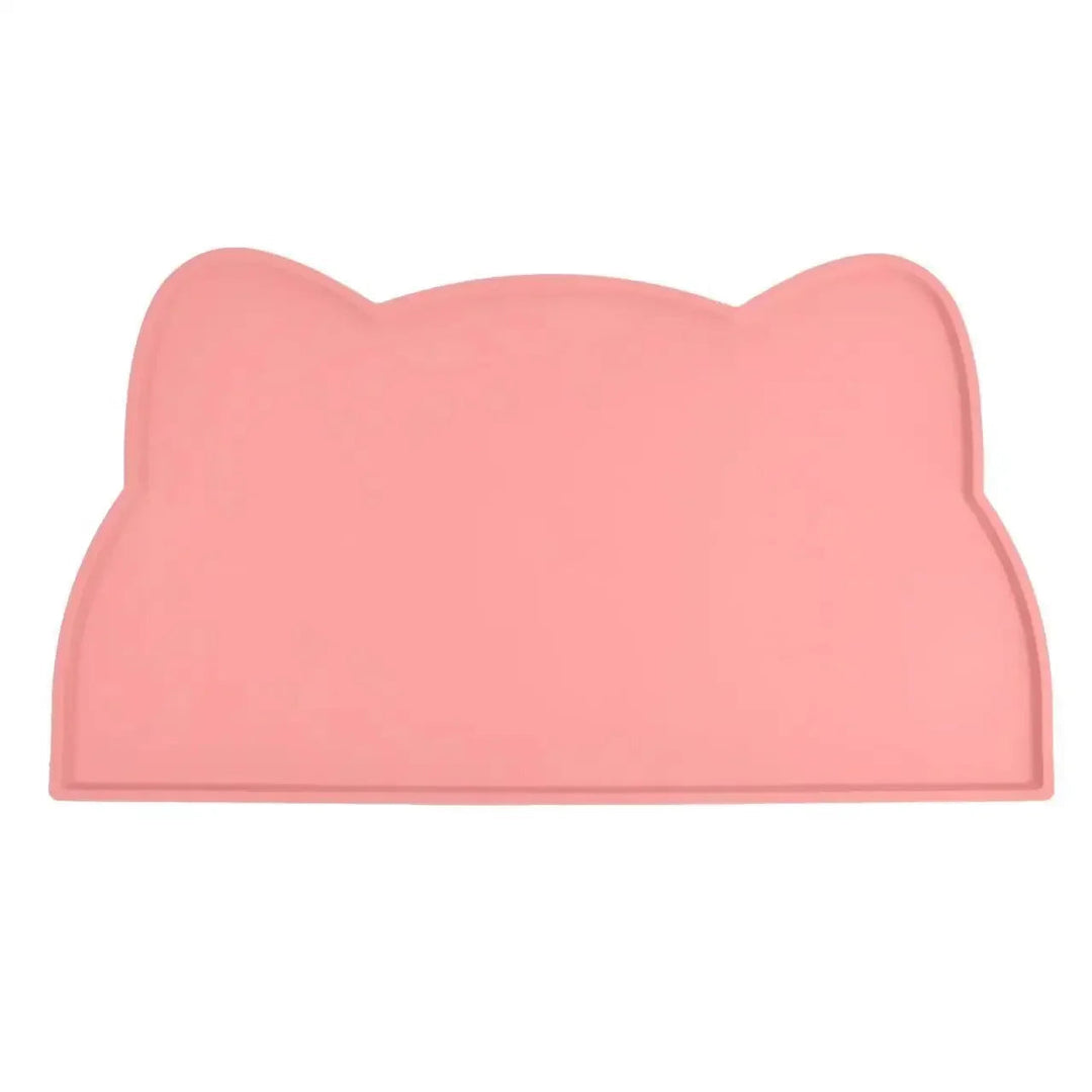 Non-slip silicone pet feeding mat, grey, with raised edges for dog or cat bowls