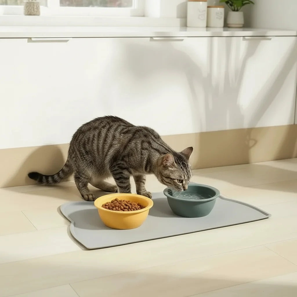 Easy-clean waterproof silicone pet mat for dog food, keeping floors spotless