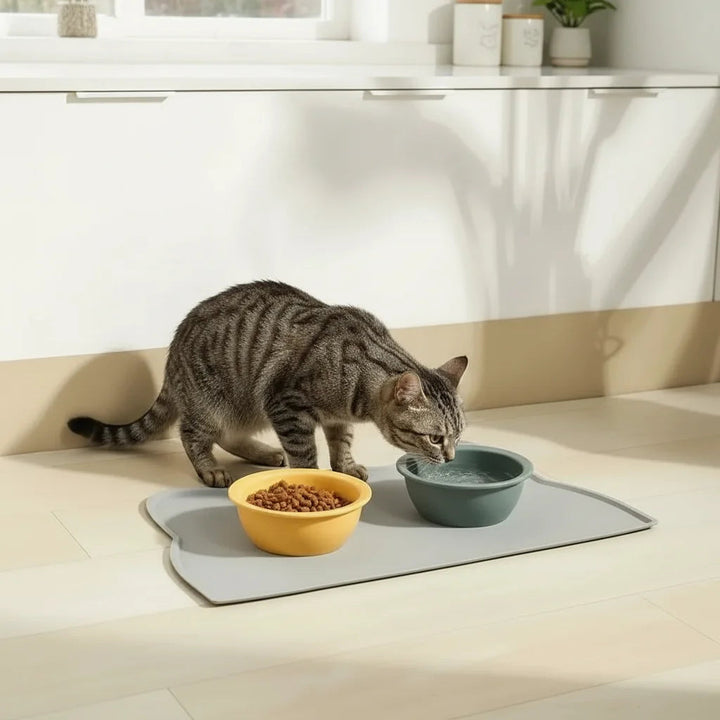 Easy-clean waterproof silicone pet mat for dog food, keeping floors spotless