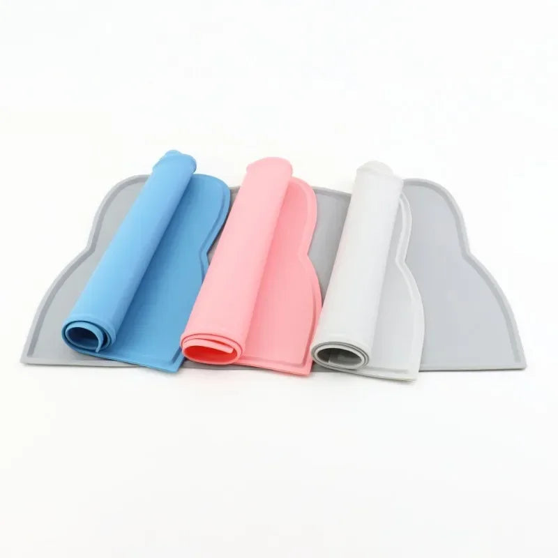 Close-up of flexible, durable silicone pet mat, ideal for dog or cat feeding area