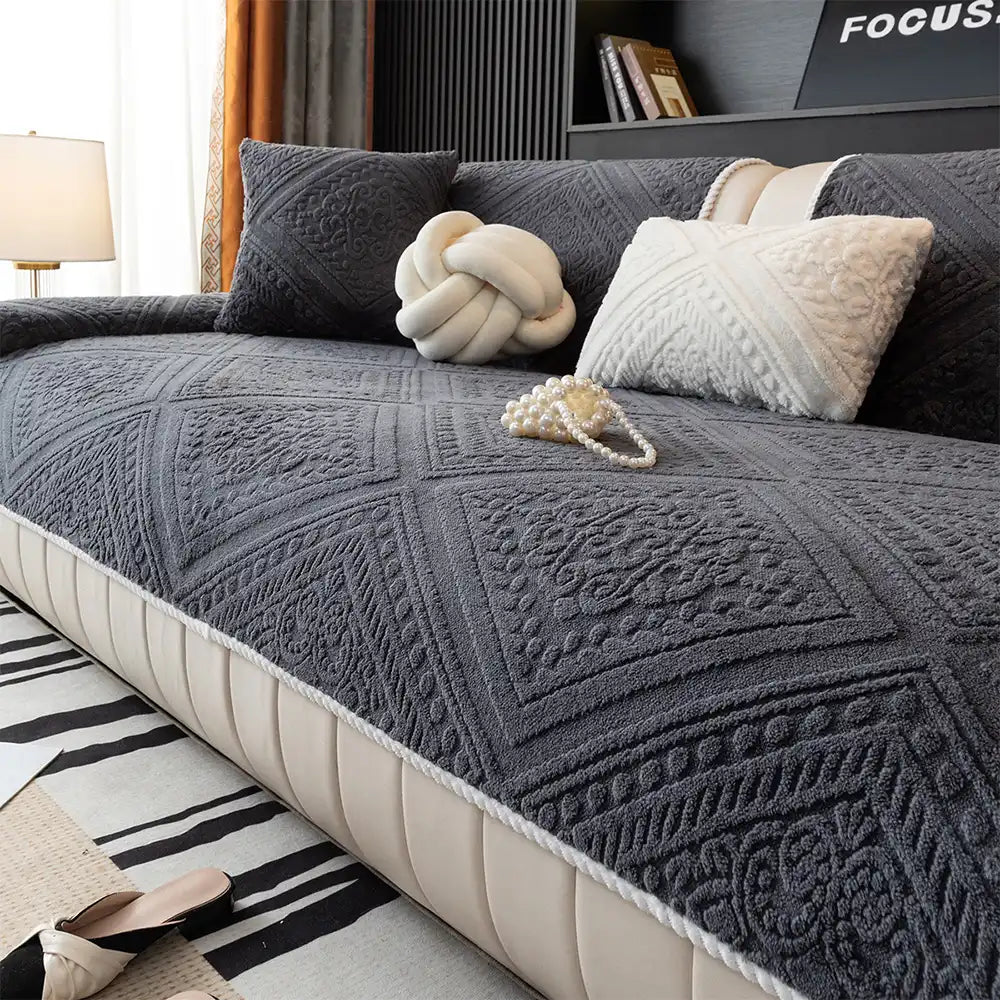 Modern Nordic design plush couch cover, anti-slip and easy to clean for busy homes