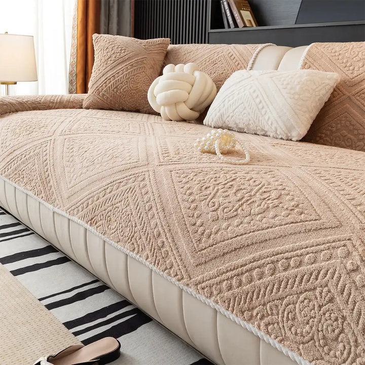 Nordic Style Carved Plush Non-Slip Sofa Cover, perfect for a cozy living space