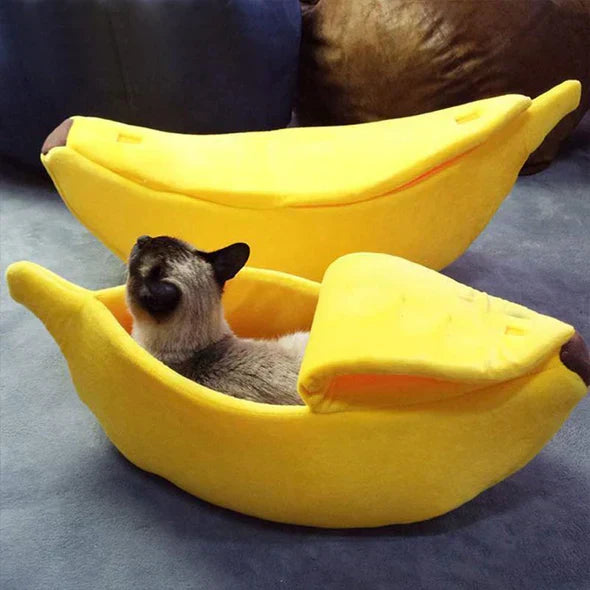 Adorable yellow banana pet bed, soft, comfortable & warm retreat for your beloved cat or dog