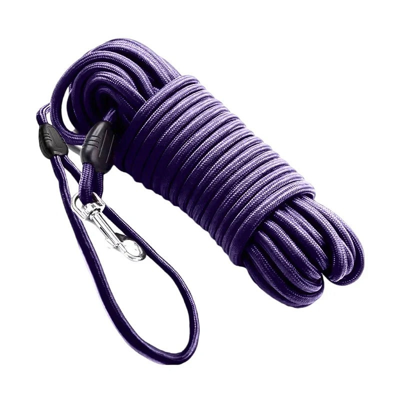 Close-up of the ergonomic handle on a durable nylon dog training leash, comfortable pet control.