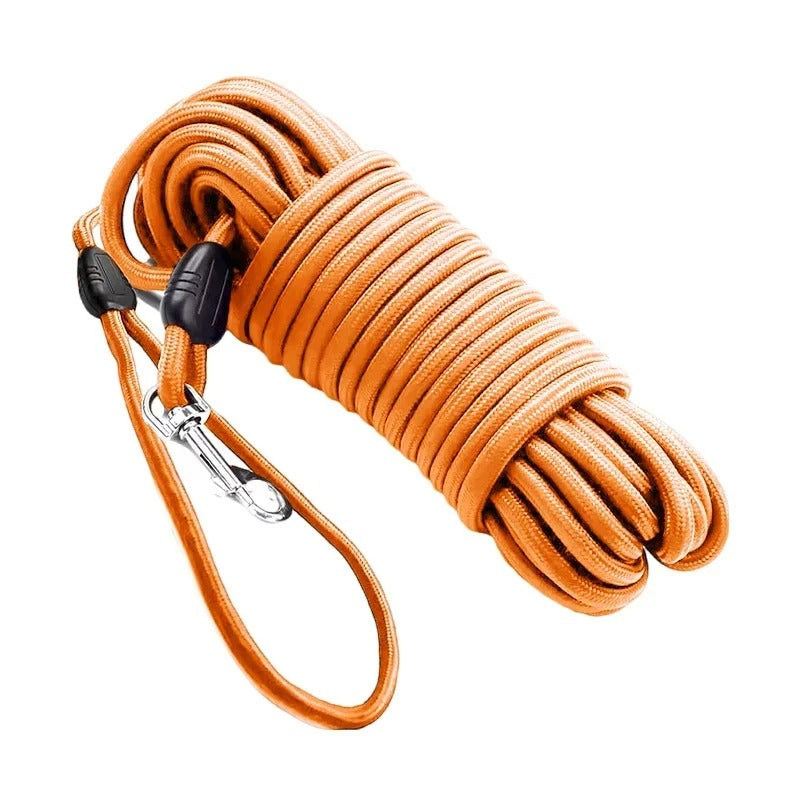 Set of multi-colored nylon dog training leashes with ergonomic handles, various lengths