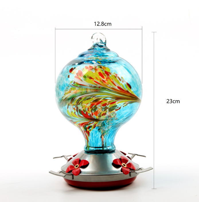 Elegant Ocean Blue Hand Blown Glass Hummingbird Feeder, enriching your garden with pet supplies