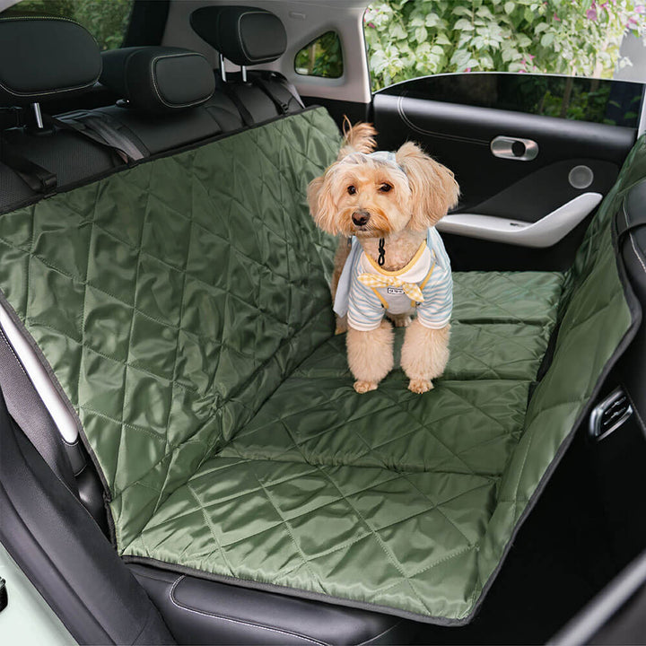 Olive green waterproof folding dog car seat for safe pet travel on road trips