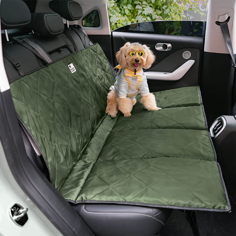 Portable dog back seat bed with side flaps, ideal for car travel and comfort