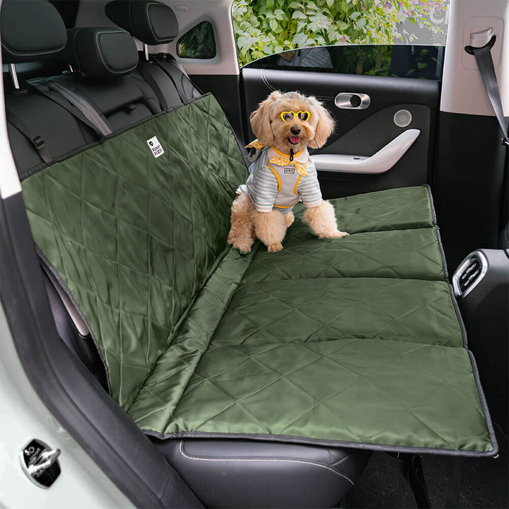 Portable dog back seat bed with side flaps, ideal for car travel and comfort
