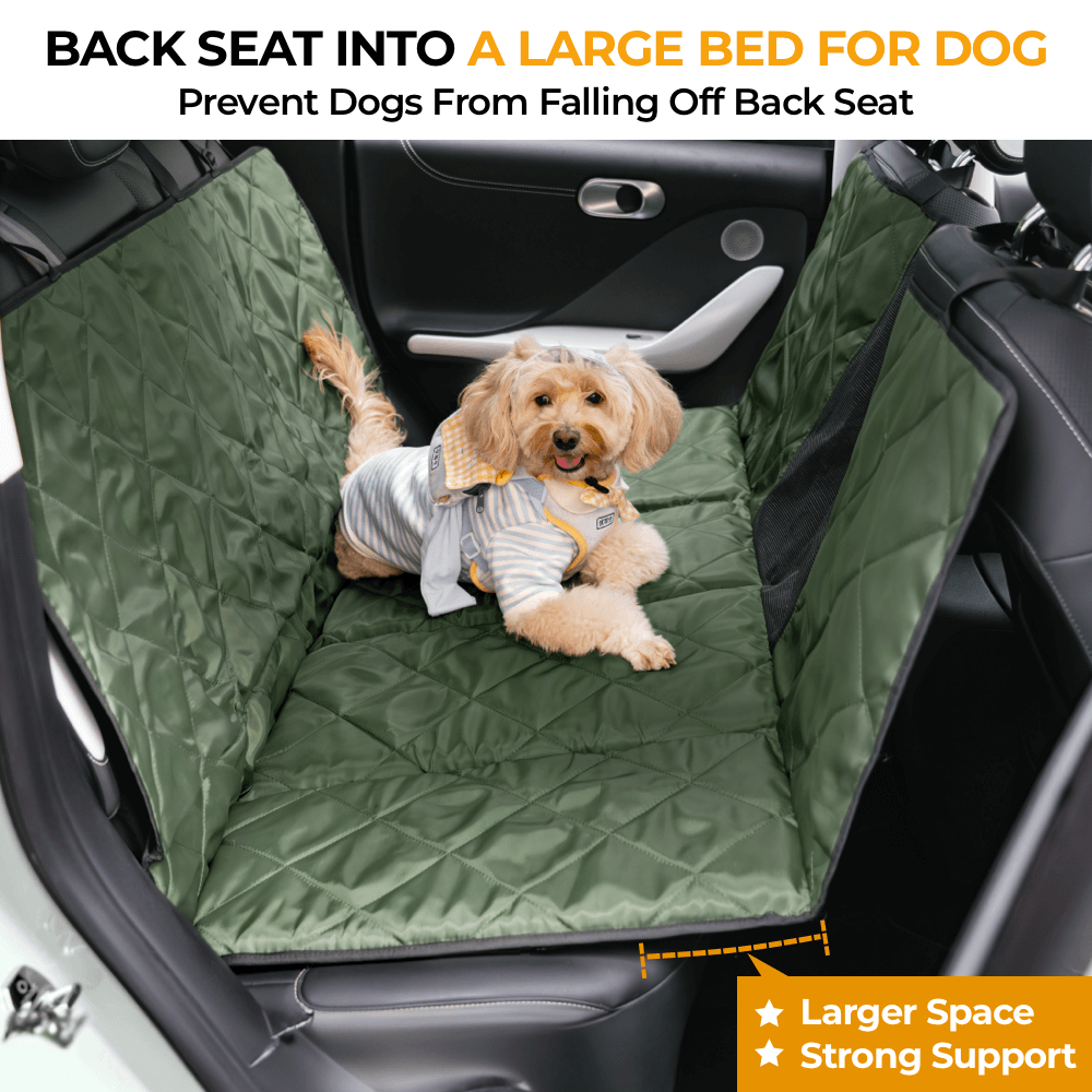 Dog travel bed for car back seat, offering comfort and protecting upholstery from pets