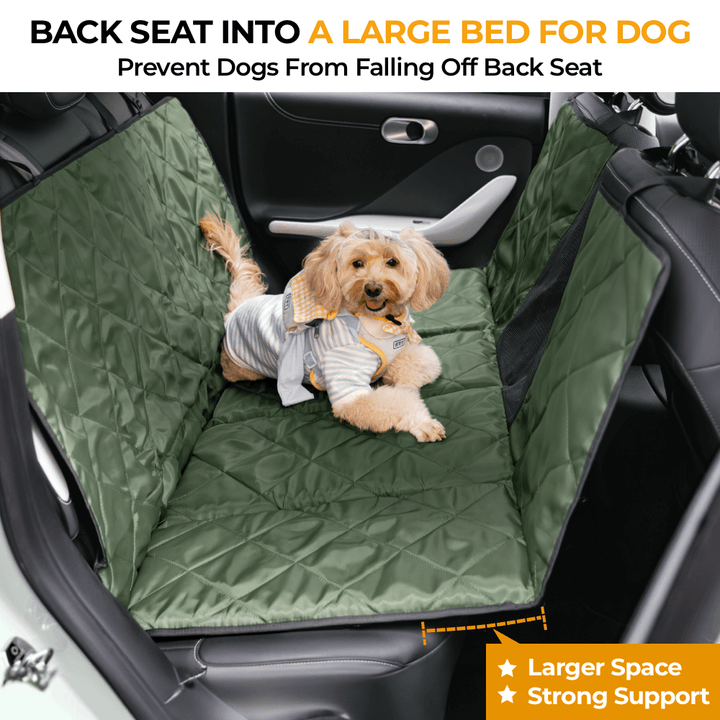 Dog travel bed for car back seat, offering comfort and protecting upholstery from pets