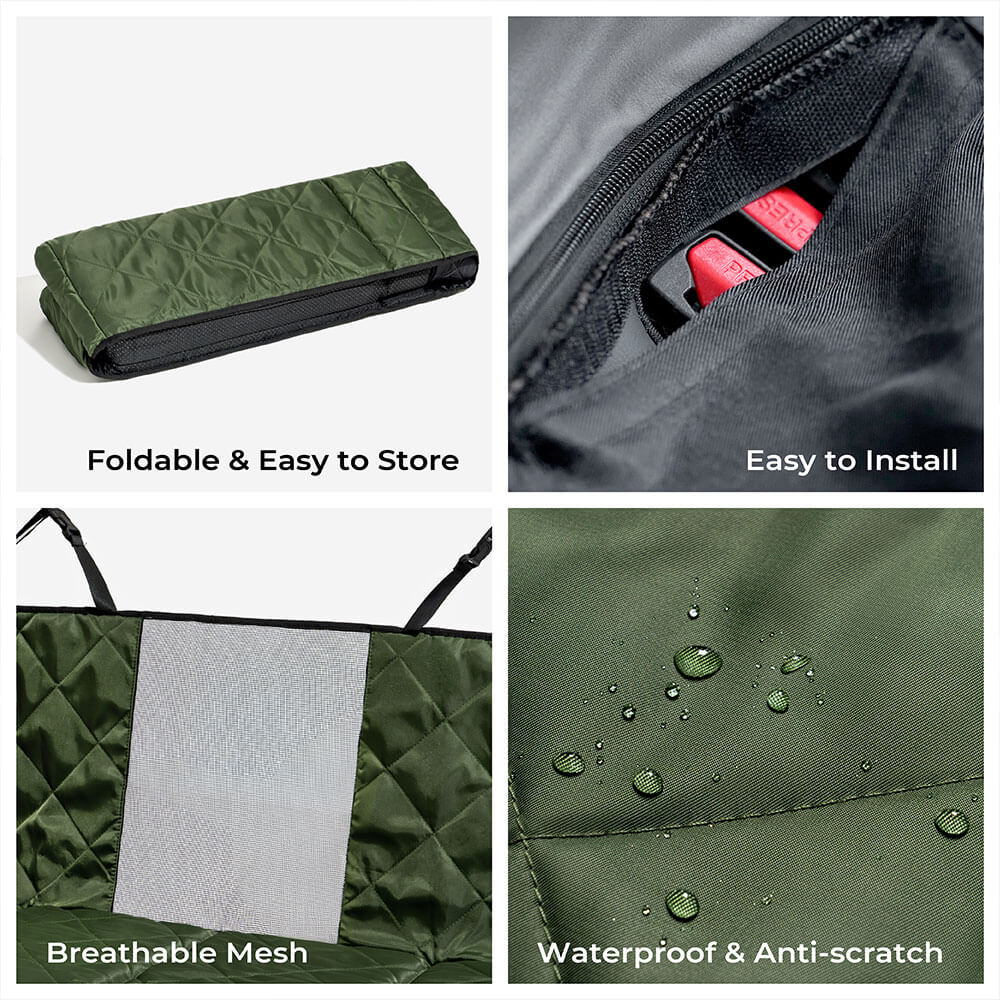 Olive green dog car accessory, a waterproof folding bed for stress-free pet road trips