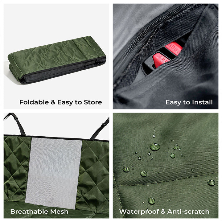 Olive green dog car accessory, a waterproof folding bed for stress-free pet road trips