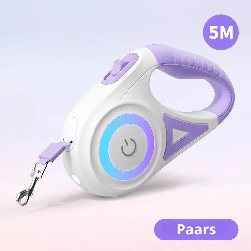 Stylish purple dog leash with integrated LED functionality for safe and visible night walks