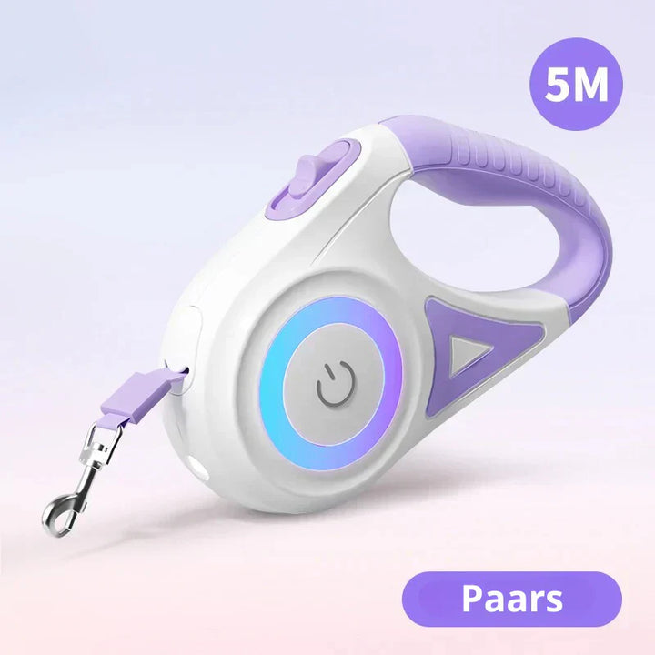 Stylish purple dog leash with integrated LED functionality for safe and visible night walks