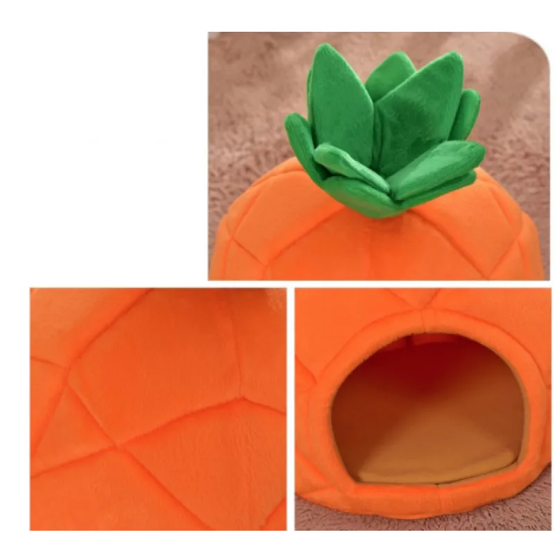Orange pet cave with pineapple shape, a comfortable and secure bed for small pets.