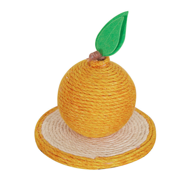 Cat scratching ball featuring an orange sisal design, protecting furniture.