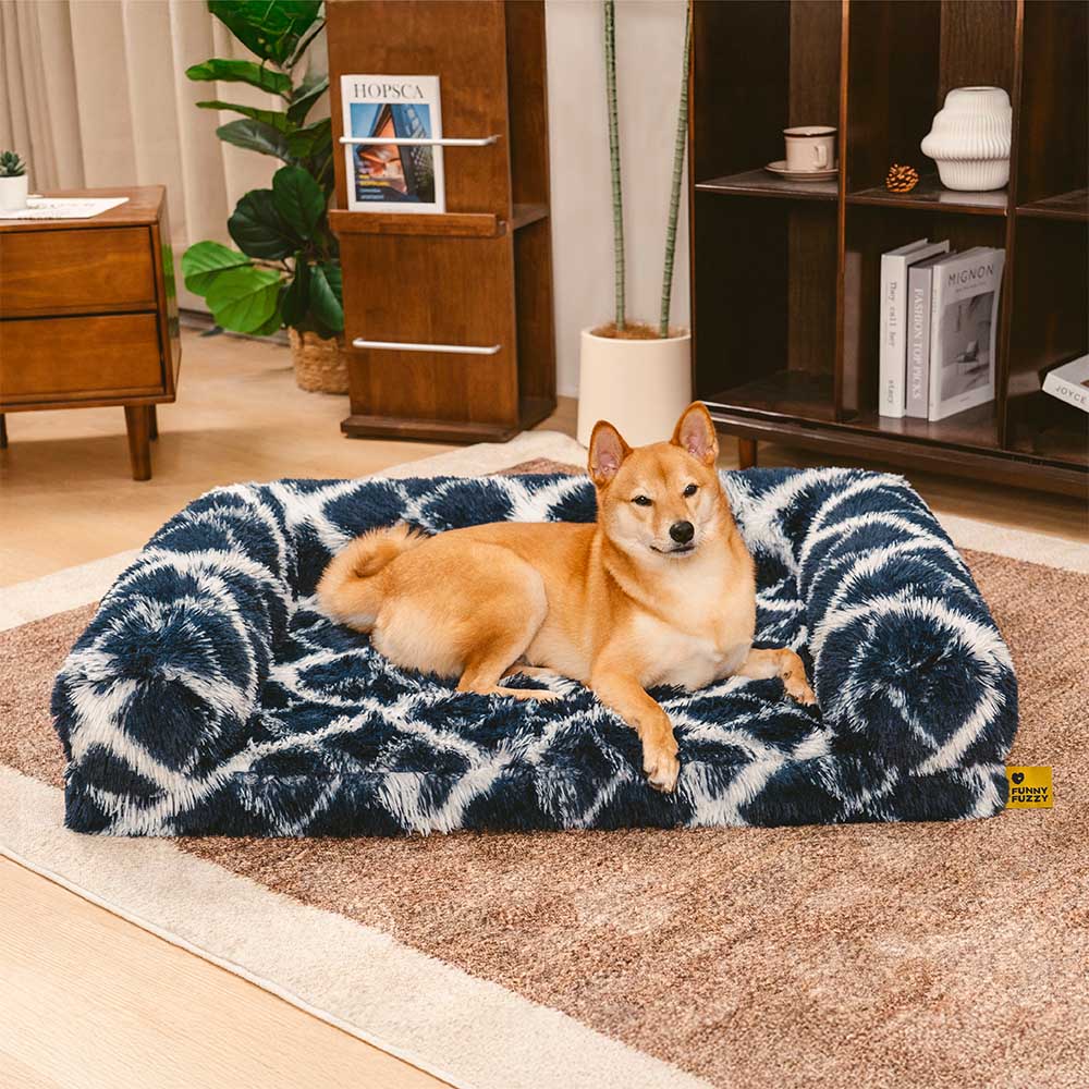 Orthopedic bolster dog sofa bed, removable cover, plush, for dog comfort