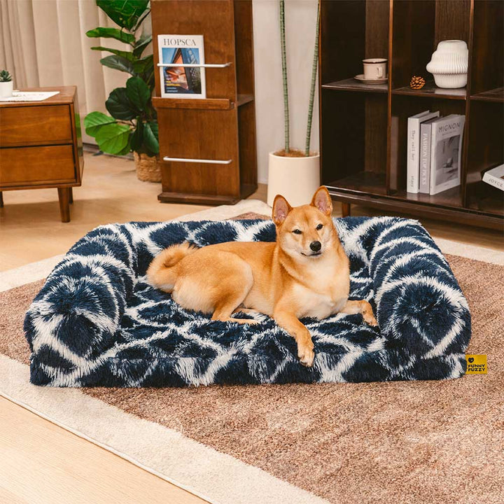 Orthopedic bolster dog sofa bed, removable cover, plush, for dog comfort