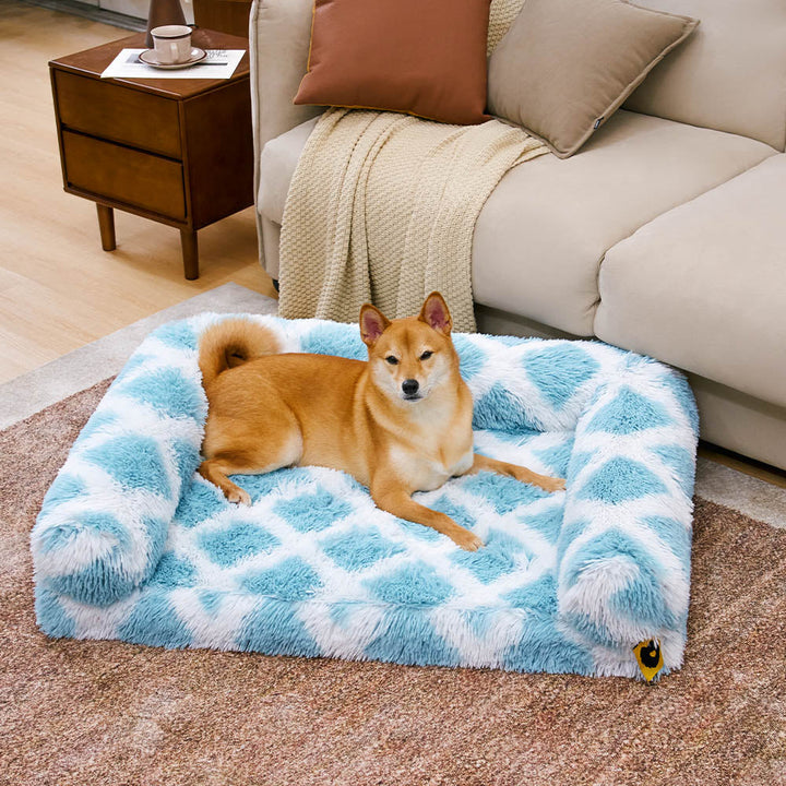 Grey orthopedic bolster dog bed with a removable, washable cover