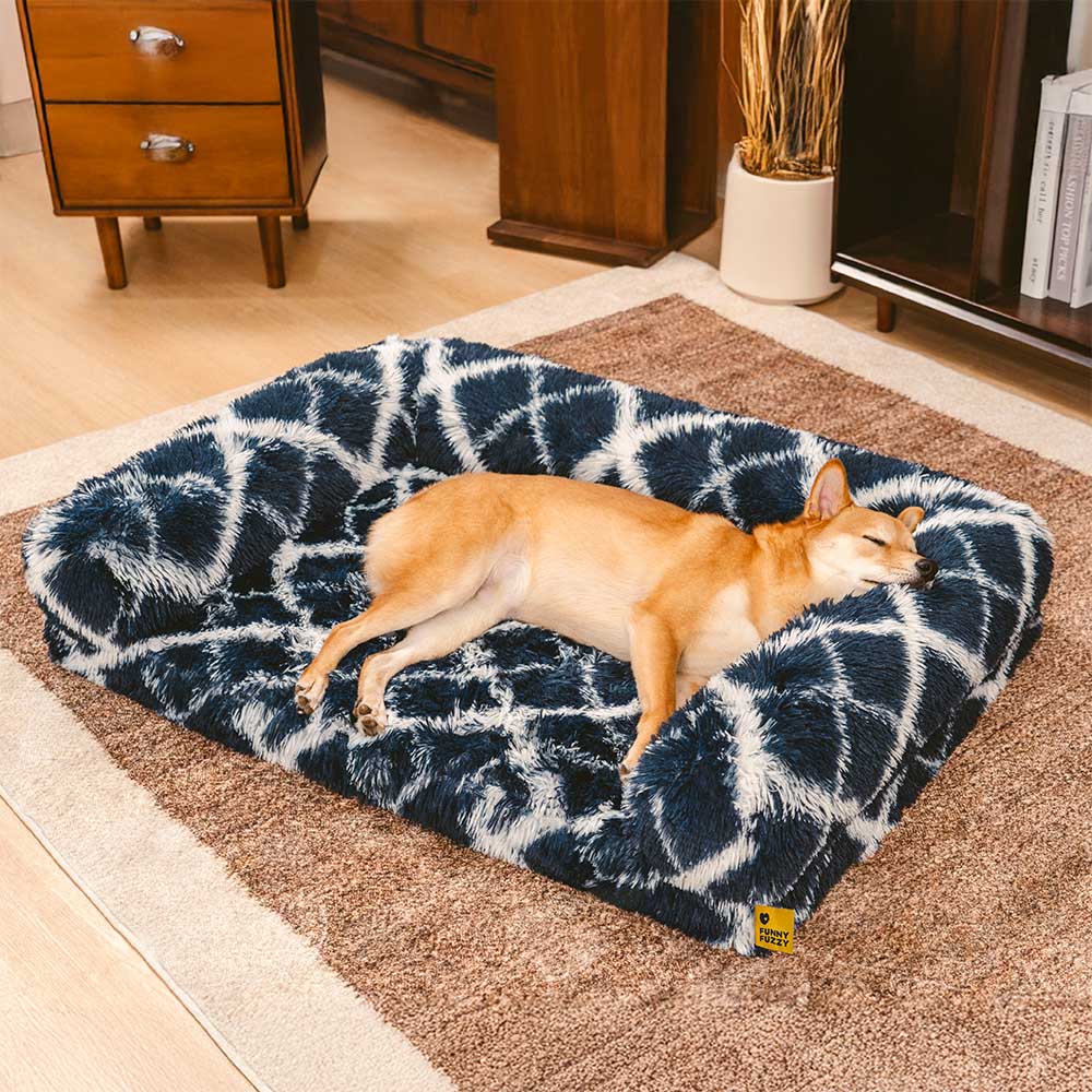 Small orthopedic bolster dog bed, plush, removable cover, dog comfort